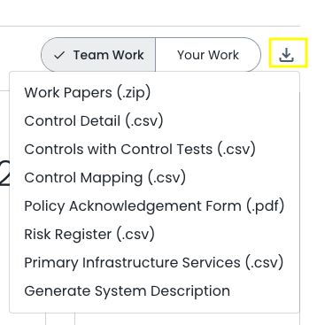 Downloads Menu on Main Dashboard